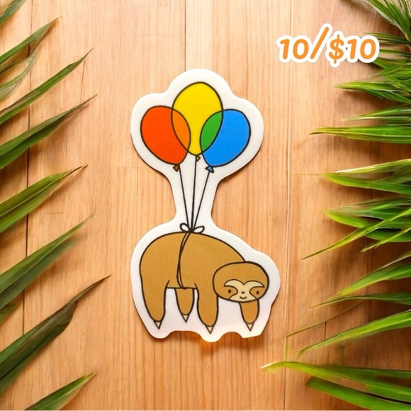 10 / $10 - Floating Balloon Sloth Sticker - Adorable / Cute - Picture 1 of 1